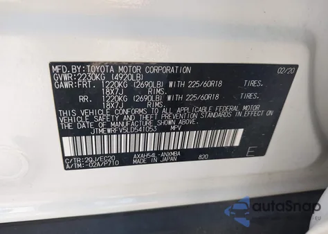 2020 Toyota Rav4 Hybrid Xse z USA, uszkodzony, nr VIN JTMEWRFV5LD541053